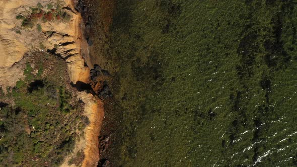 AERIAL DIRECTLY ABOVE Limestone Cliffs Along Australian Coastline