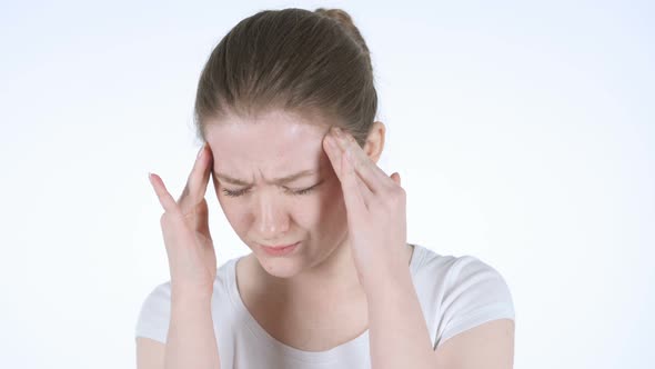 Headache, Upset Redhead Isolated Woman