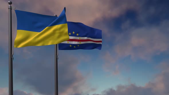 Cape Verde Flag Waving Along With The National Flag Of The Ukraine - 4K