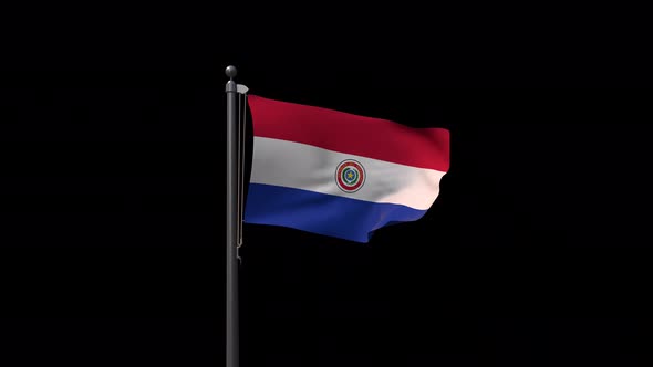 Paraguay Flag On Flagpole With Alpha Channel 4K