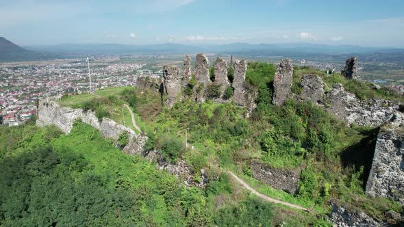 The Khust Castle in Transcarpathia Aerial View Western Ukraine