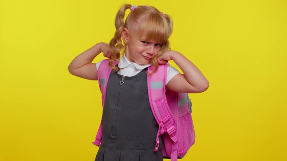 Lovely Confident Child Kid Girl in School Uniform Showing Biceps Feeling Power Strength for Study