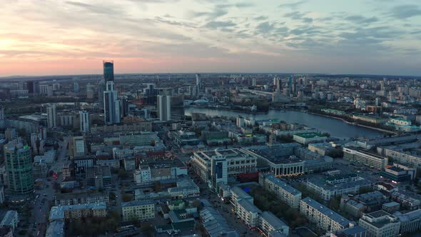 Aerial View of the City at Sunset