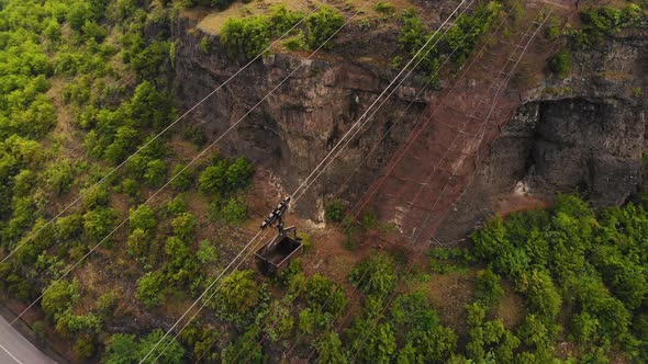 Bucket Pulled On Cable System In Minning Area, Caucasus