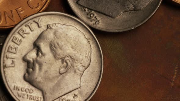 Rotating stock footage shot of American coins