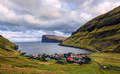 Tjornuvik village and two sea stacks (Risin and Kellingin), Eysturoy, Faroe Islands, Denmark - PhotoDune Item for Sale