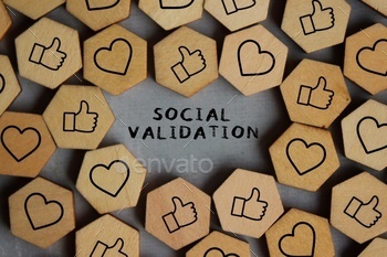 with thumbs up and heart icon. Social validation concept