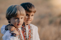 Little ukrainian boys. Children in traditional embroidery vyshyvanka shirts. - PhotoDune Item for Sale
