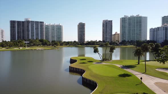 Aventura FL golf course and pond landscape