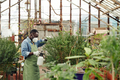 Man In Mask Working In Greenhouse - PhotoDune Item for Sale