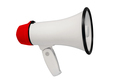 White and red megaphone isolated from background. Alarm and announcement - PhotoDune Item for Sale
