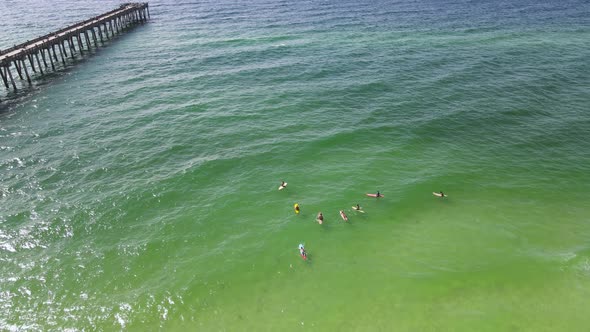 Florida Tourism - Popular Fun Vacation Spot in Pensacola Beach on Gulf Coast - Aerial Drone Establis