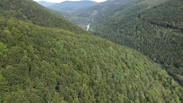 Aerial View of the Carpathian Mountains in Autumn. Ukraine