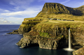 Gasadalur village and its iconic waterfall Mulafossur, Vagar, Faroe Islands, Denmark - PhotoDune Item for Sale