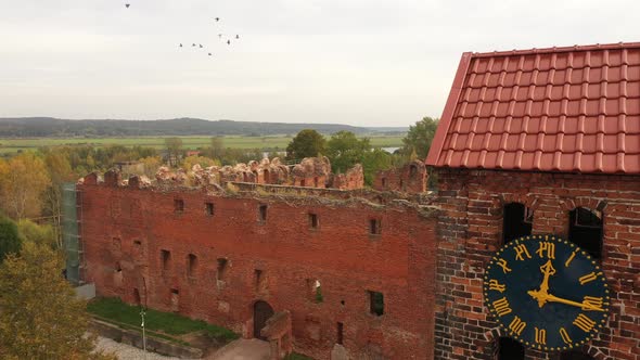 The old abandoned Ragnit Castle ruins in Neman town