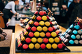 Pyramid of colorful macaroons in trendy bakery - PhotoDune Item for Sale