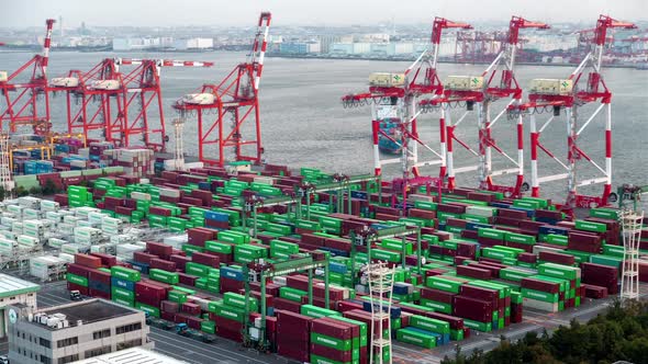 Container Terminal Day Sea Port Tokyo Timelapse