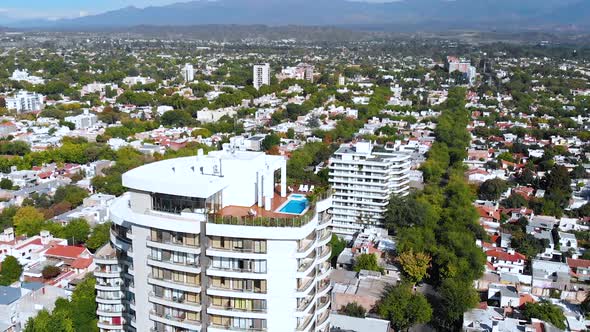 Skyscrapers, Buildings, cottages (Mendoza, Argentina) aerial view, drone footage