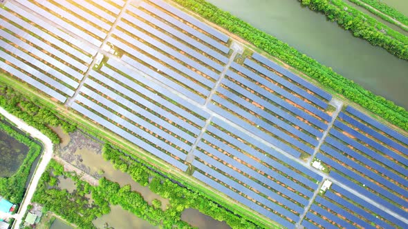 4K : Aerial view of a solar power station