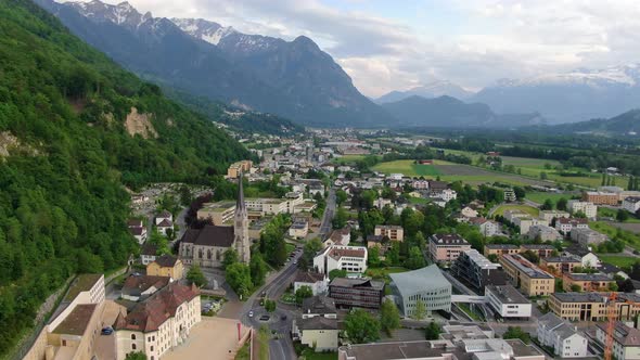 Aerial shot of Vaduz city, capital of Principality of Liechtenstein, Europe