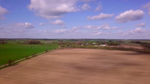 Flight Over Spring Fields in Poland