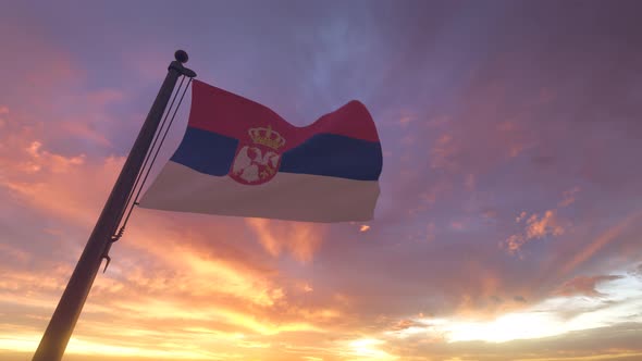 Serbia Flag on a Flagpole V3 - 4K