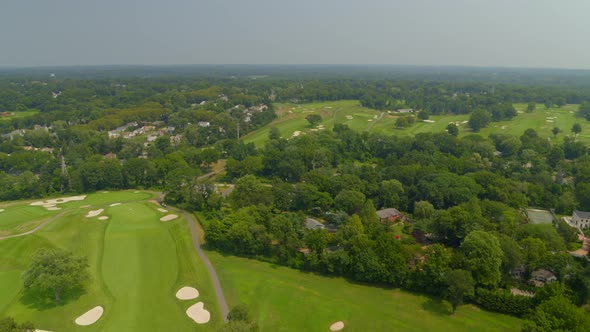 Flying Over a Golf Course and Aerial View of Roslyn Long Island