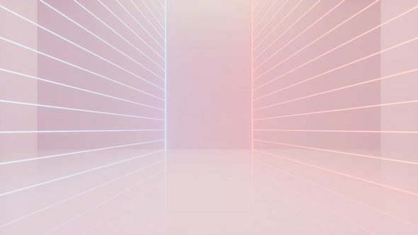 White empty room with glowing neon lines