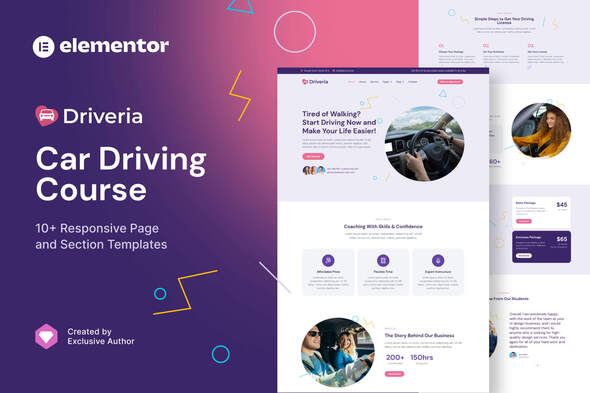 Driveria – Car Driving Course Elementor Template Kit – 0 Sold!