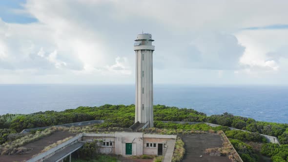 Old Ponta Dos Rosais Lighthouse Surrounded Green Vegetation Sao Jorge Azores