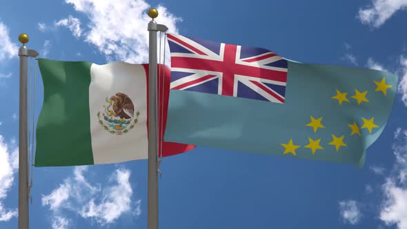 Mexico Flag Vs Tuvalu Flag On Flagpole