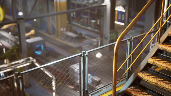 Interior of Car Factory with a Production Line alt
