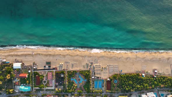 Beach Infrastructure Aerial View 4 k Alanya Turkey