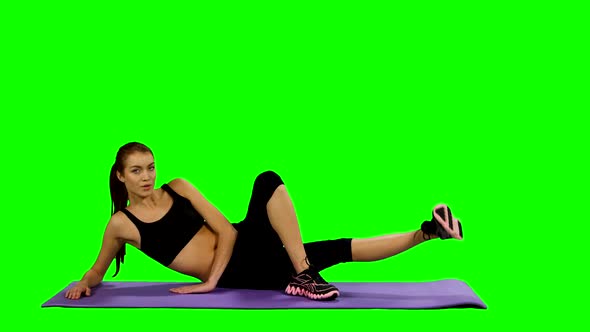 Fit Woman Doing Yoga Mat at Gym, Green Screen