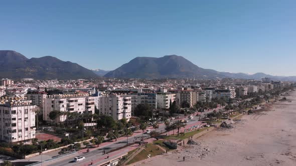 Flying over Alanya resort city, Turkey