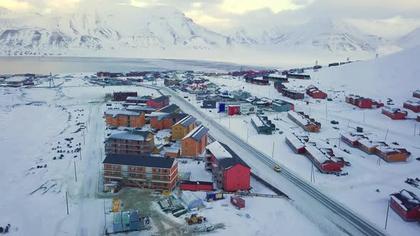 Aerial View of Longyearbyen Svalbard in Winter