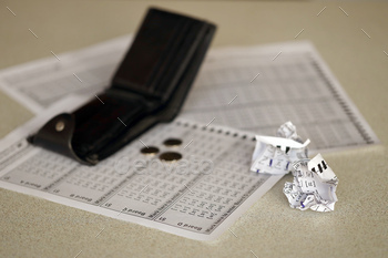 of losing the lottery game. Unlucky gambling results. Misfortune and money spending