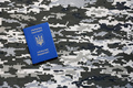 Ukrainian foreign passport on fabric with texture of military pixeled camouflage - PhotoDune Item for Sale