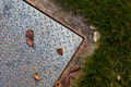 Steel pavement to the edge of the cement and lawn - PhotoDune Item for Sale