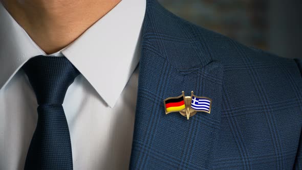 Businessman Friend Flags Pin Germany Greece