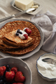 Peanut butter pancakes with fresh berries and sour cream. low carb food - PhotoDune Item for Sale