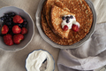 Healthy vegetarian breakfast with crepes pancakes, fresh berries and sour cream - PhotoDune Item for Sale