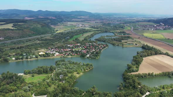 Aerial view of the lake zelena voda in Nove Mesto nad Vahom in Slovakia