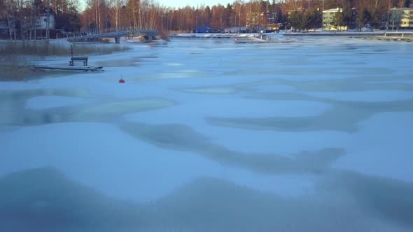 Closer Look of the Frozen Sea Water of the Yacht Harbor