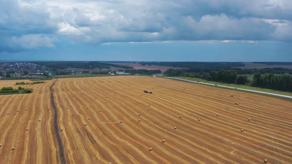 Fly over a golden wheat field.