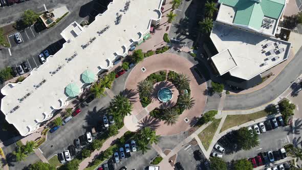 Lakewood Ranch Florida aerial of the downtown Main Street area.  Timelapse of customers and cars aro