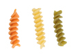 Three samples of different colors of fusilli pasta. - PhotoDune Item for Sale