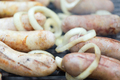 Delisious grilled sausage and onions rings. - PhotoDune Item for Sale