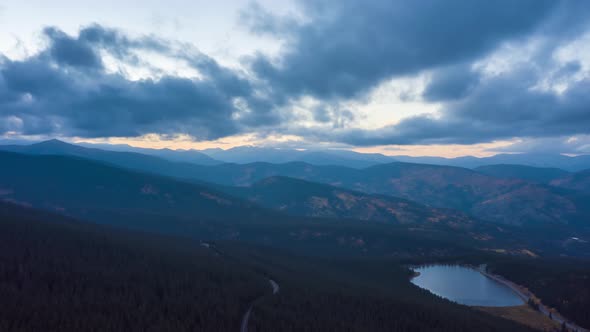 Echo Lake in Mount Evans Area at Sunset in Autumn