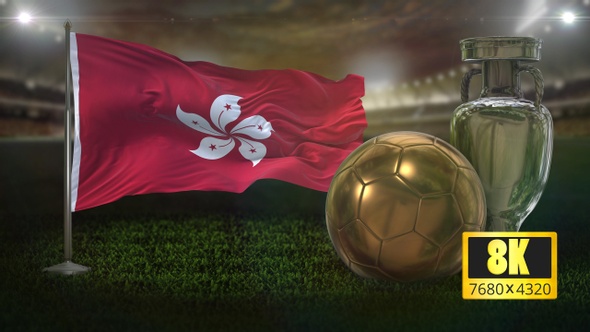 8K Hong Kong Flag with Football And Cup Background Loop